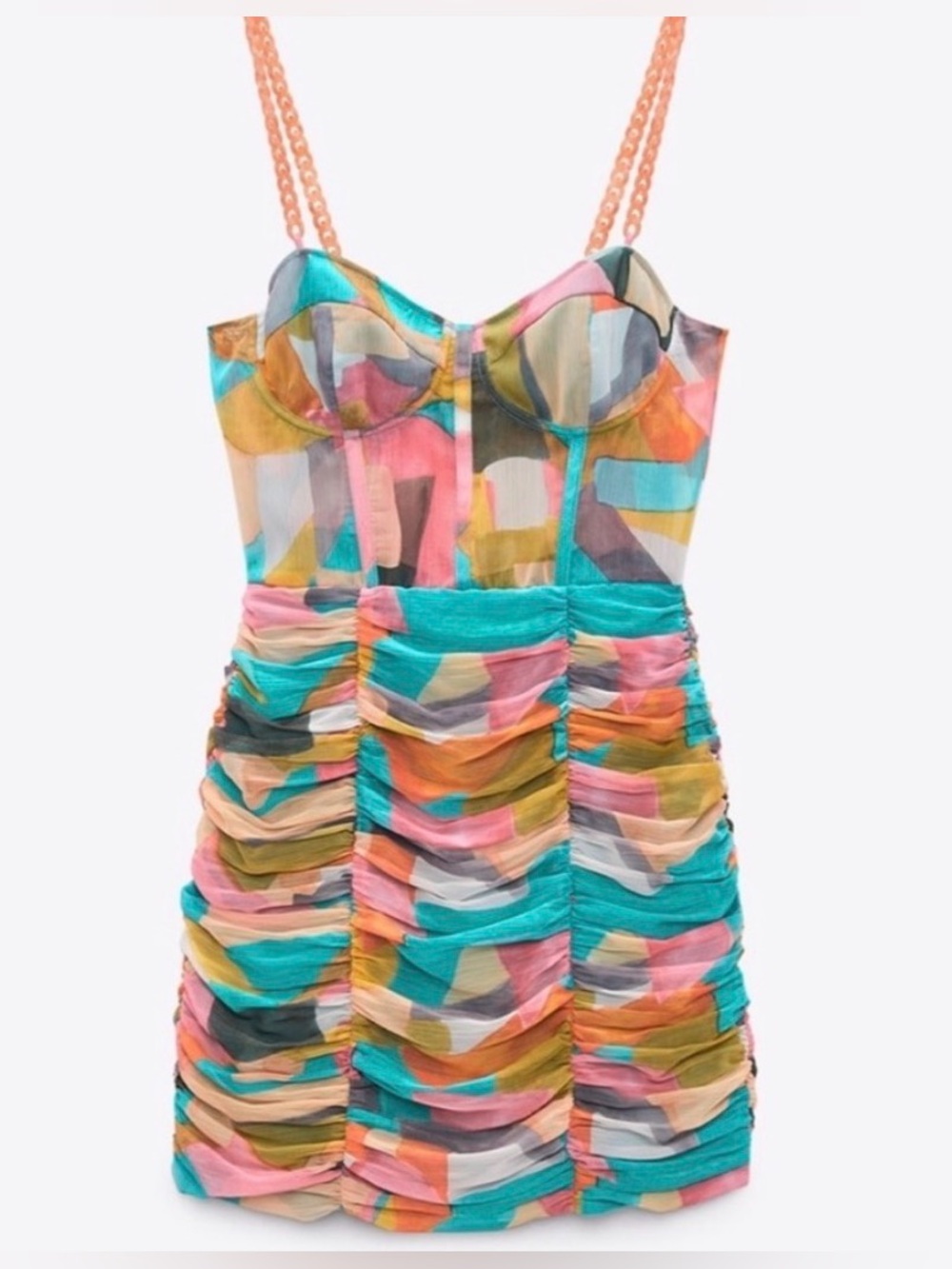 Multicolor Ruched Bustier Mini Dress